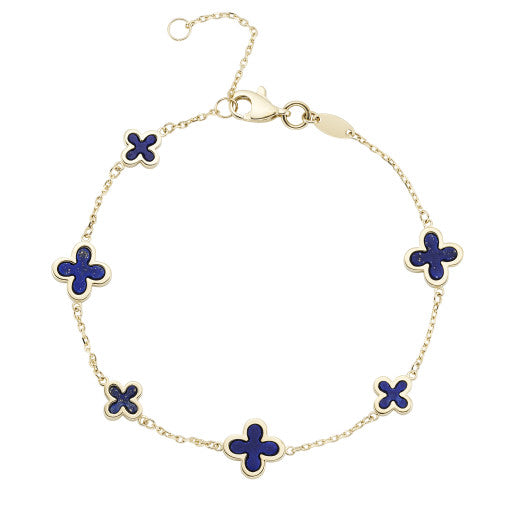 Lapis Clover Cross Bracelet 9ct Yellow Gold