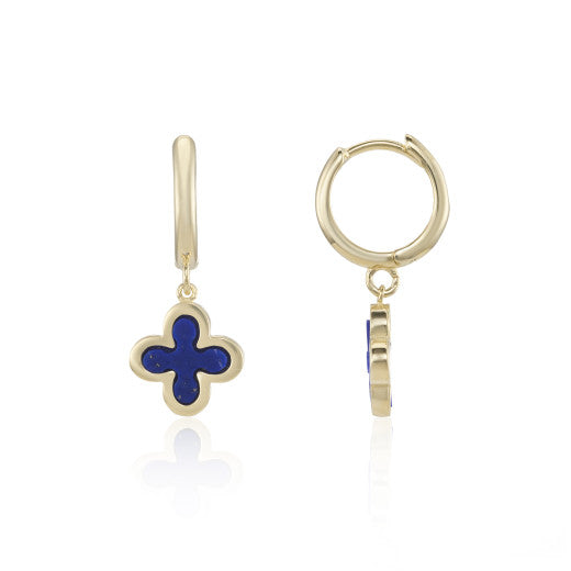 Lapis Clover Drop Earrings 9ct Yellow Gold