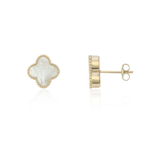 Mother of Pearl Clover Earrings 9ct Yellow Gold