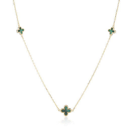 Malachite Clover Necklace 9ct Yellow Gold