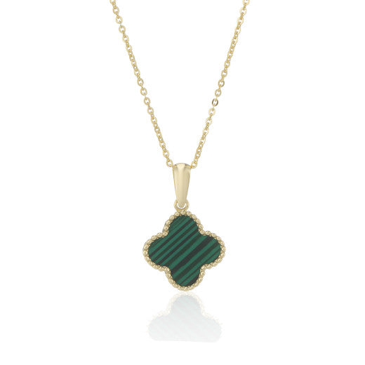 Malachite Clover Pendant 9ct Yellow Gold