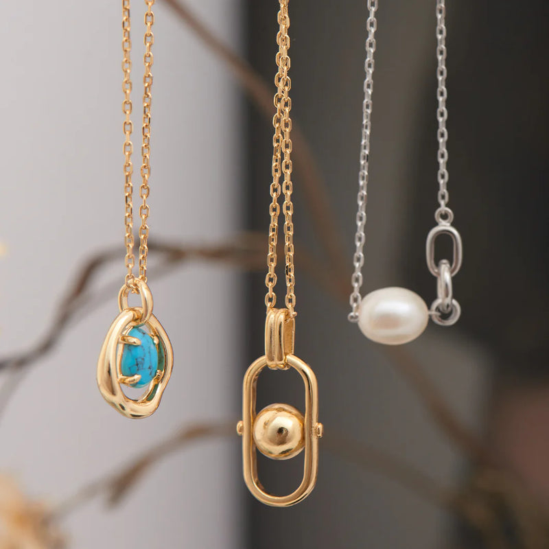 Gold Orb Link Drop Pendant Necklace