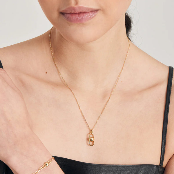 Gold Orb Link Drop Pendant Necklace