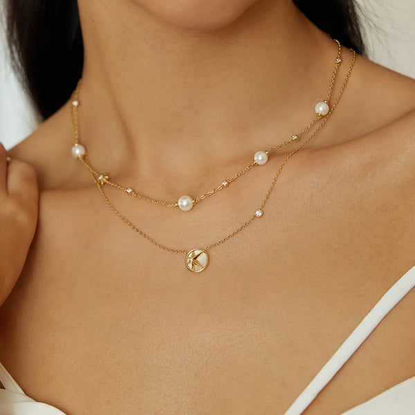 Gold Starry Mother of Pearl Necklace