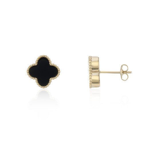 Onyx Clover Earrings 9ct Yellow Gold