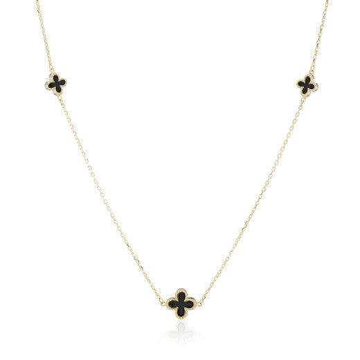 Onyx Clover Necklace 9ct Yellow Gold