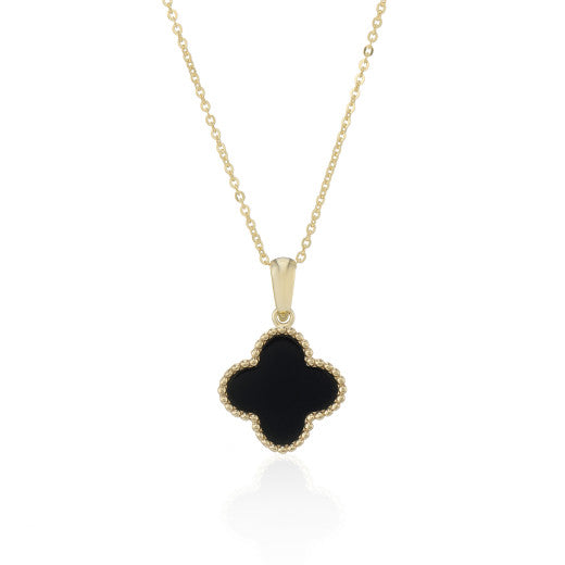 Onyx Clover Pendant 9ct Yellow Gold