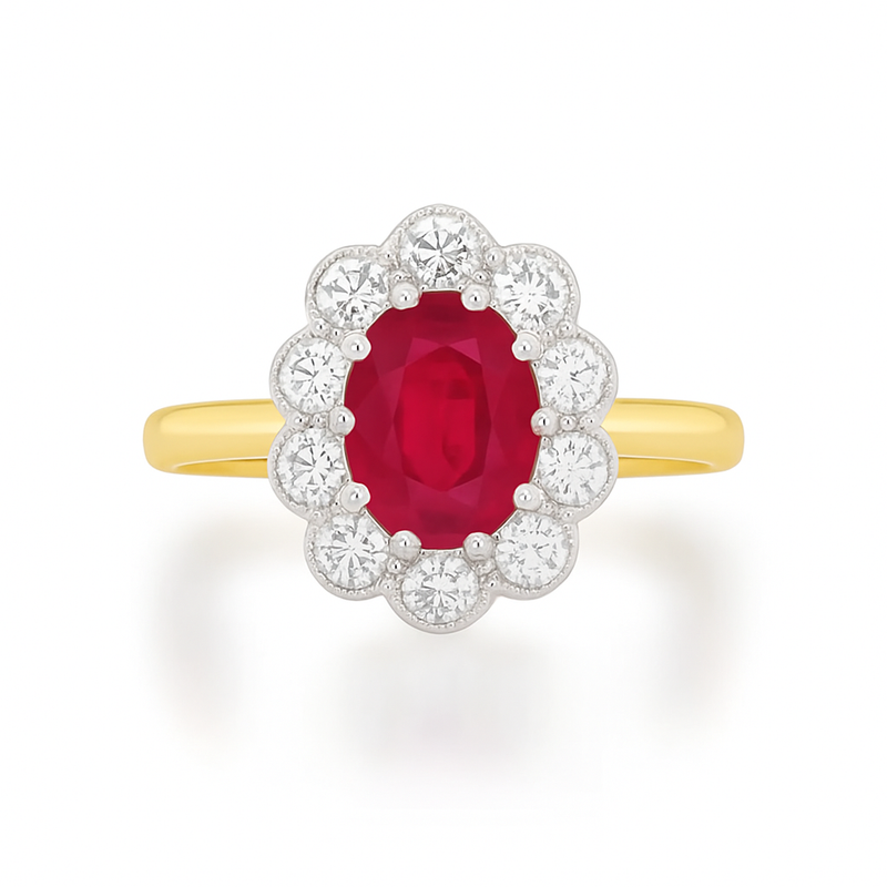 Royal Ruby and Diamond Cluster Ring