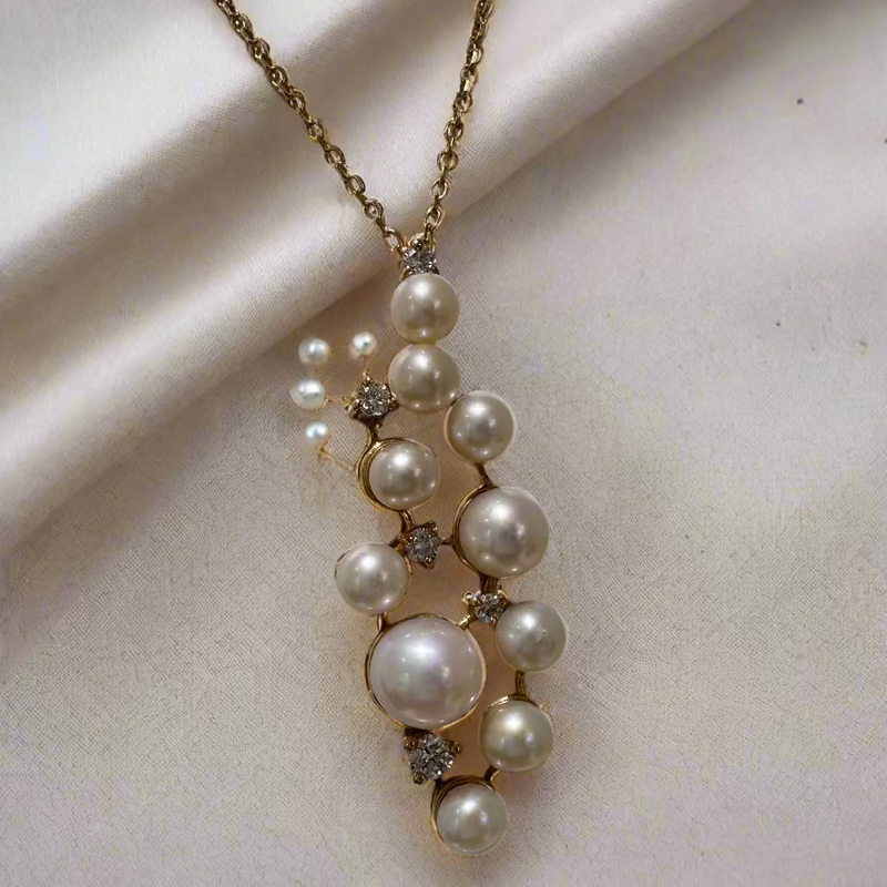 Akoya Cluster Pearl and Diamond Pendant