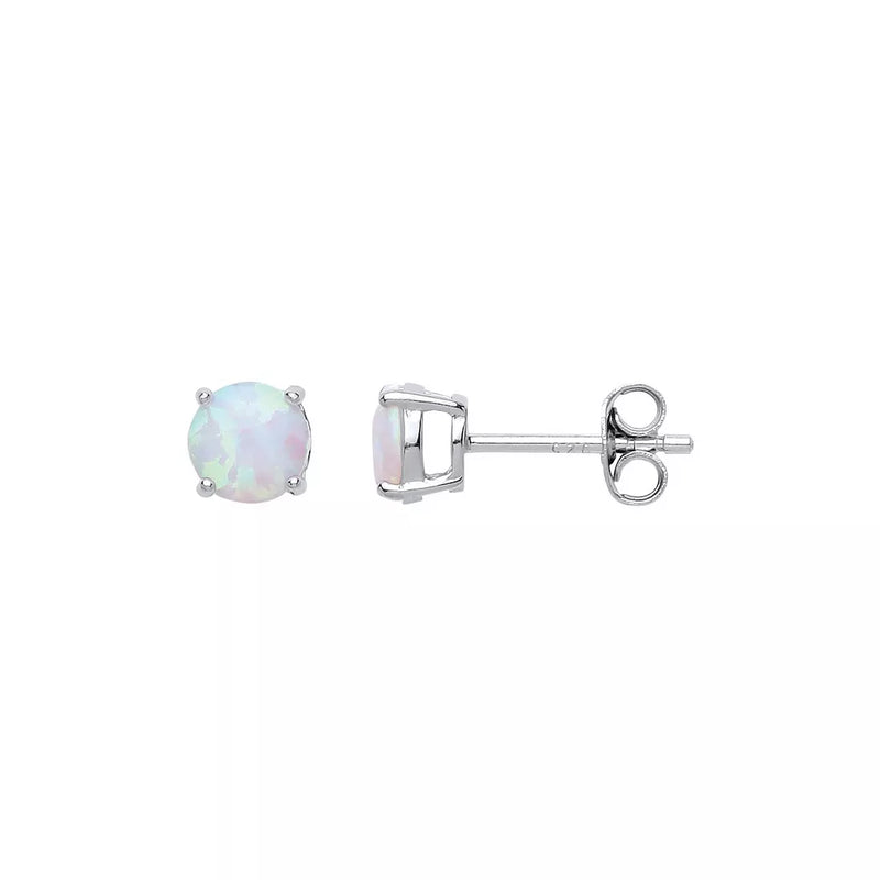 Sterling Silver Rainbow Opal 5mm Solitaire Stud Earrings