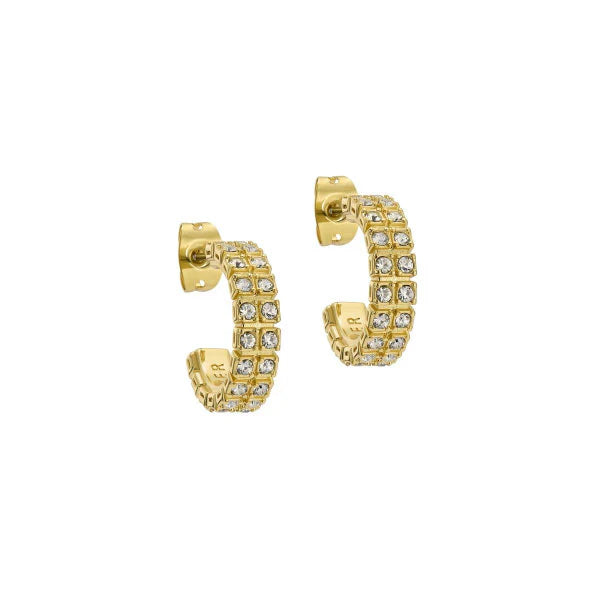 Mellrie Gold Tone Double Crystal Hoop Earrings