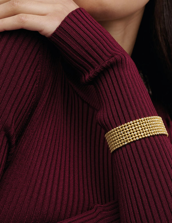 Bobbi Crystal Detail Wide Bobble Bangle Gold Tone