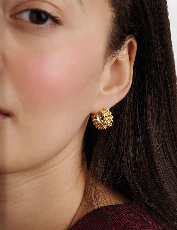 Bonny Crystal Bobble Small Hoop Earrings, Gold Tone