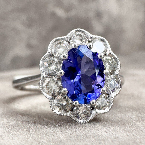 Tanzanite and Diamond Milgrain Edge Ring