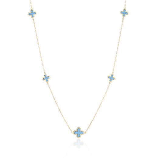 Turquoise Five Clover Necklace 9ct Yellow Gold