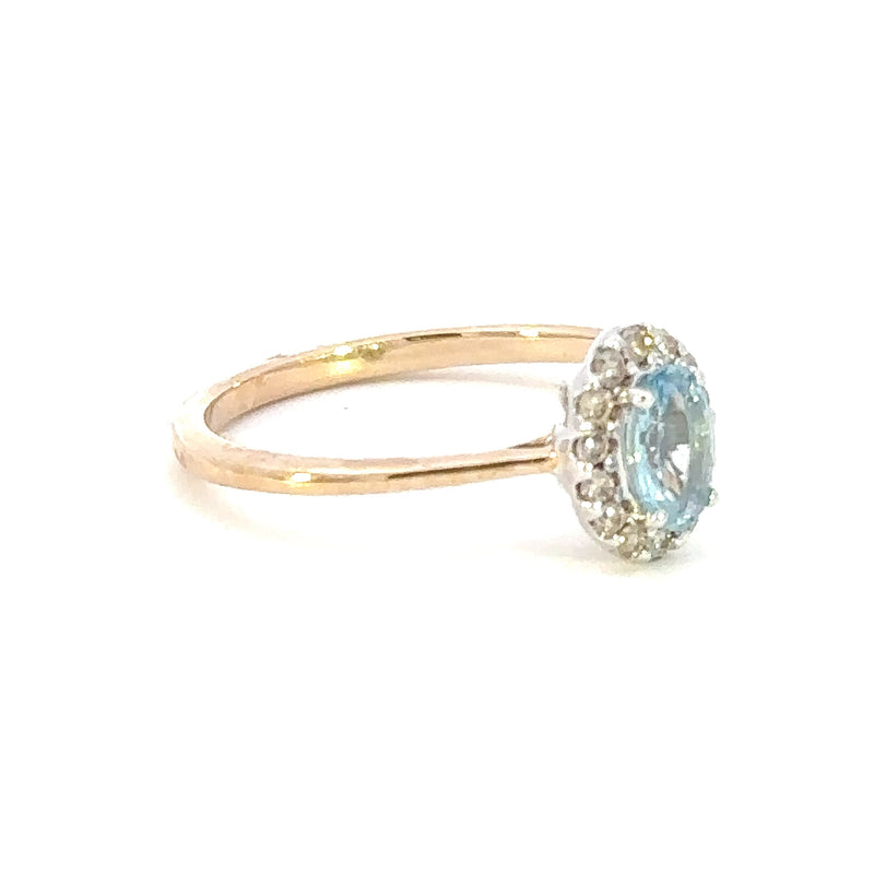 Oval Aquamarine and Diamond Halo