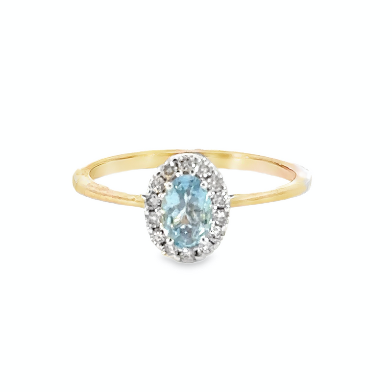 Oval Aquamarine and Diamond Halo