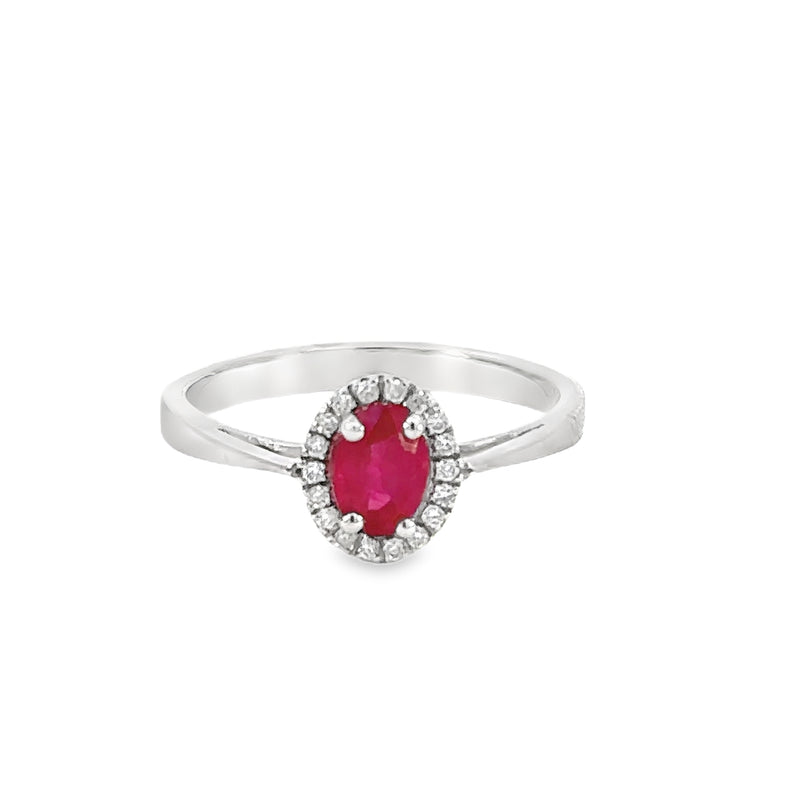 Oval Ruby and Diamond Halo Cluster