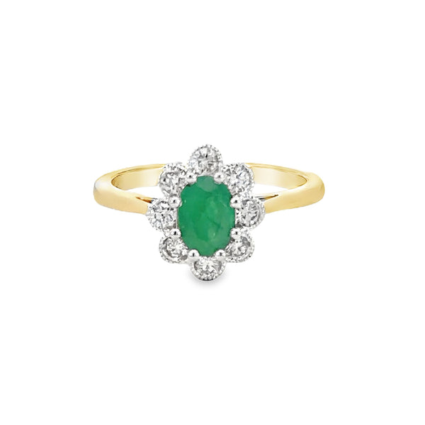 Oval Emerald and Diamond Cluster