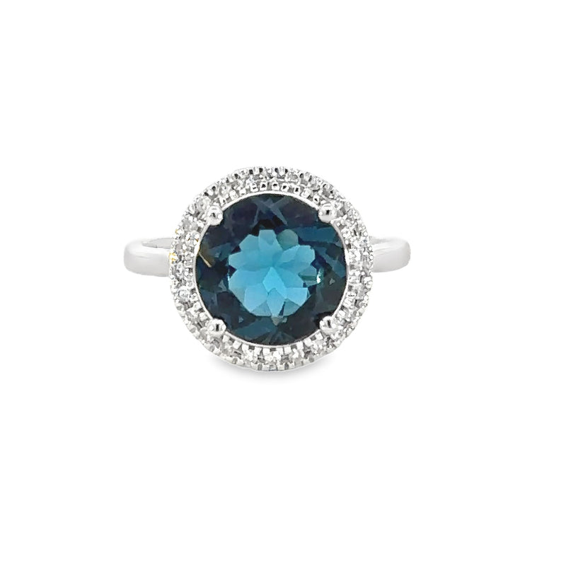 Round Topaz and Diamond Halo Ring