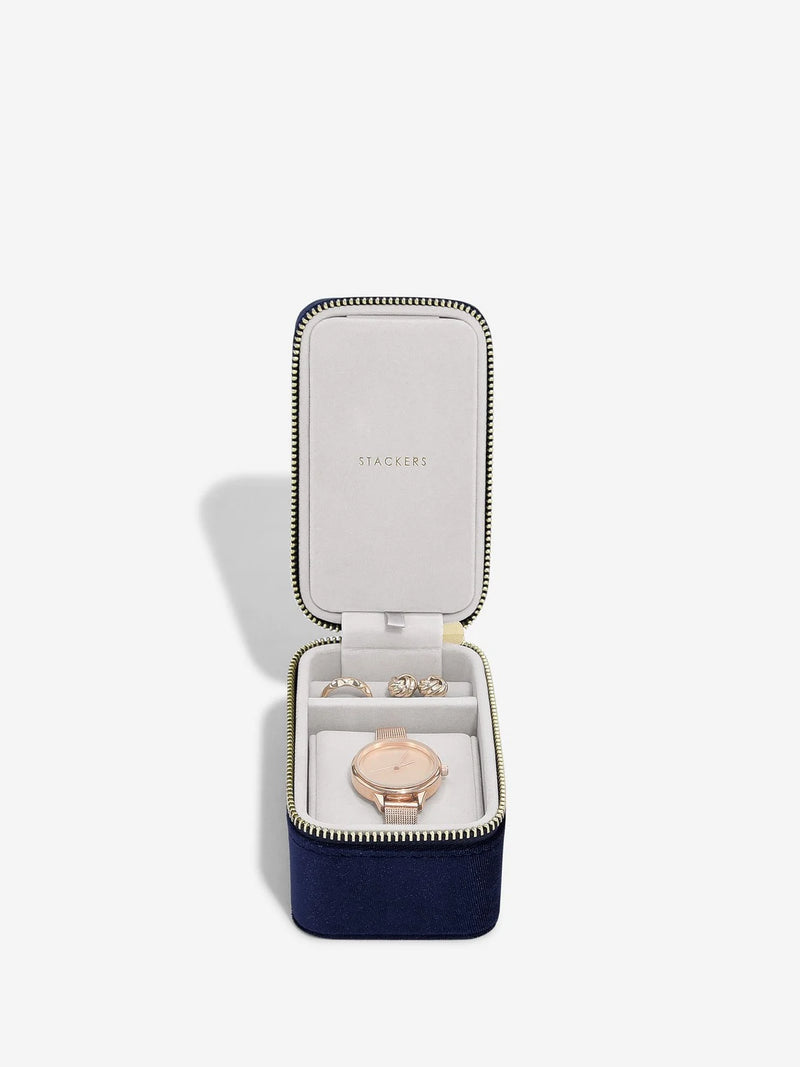 Travel Jewellery & Watch Box Navy Velvet