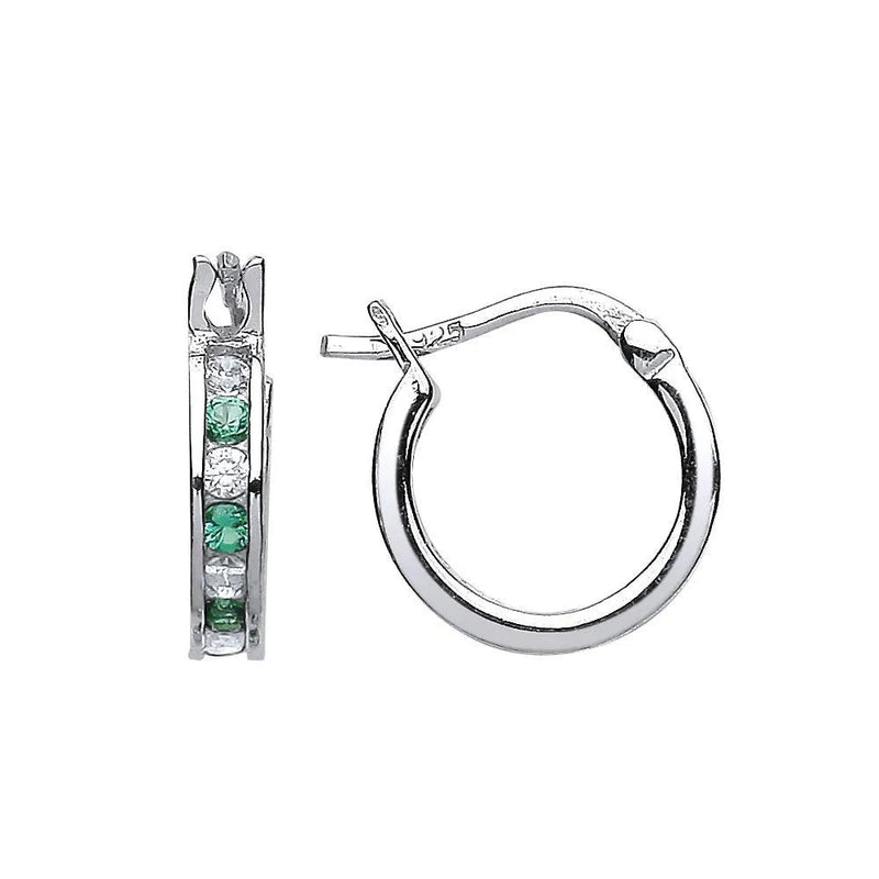 Green and Clear CZ Huggie Hoop Earrings