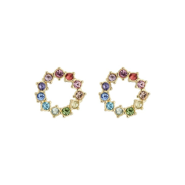 Cresina Yellow Gold Tone Multi-Coloured CZ Circle Stud Earrings