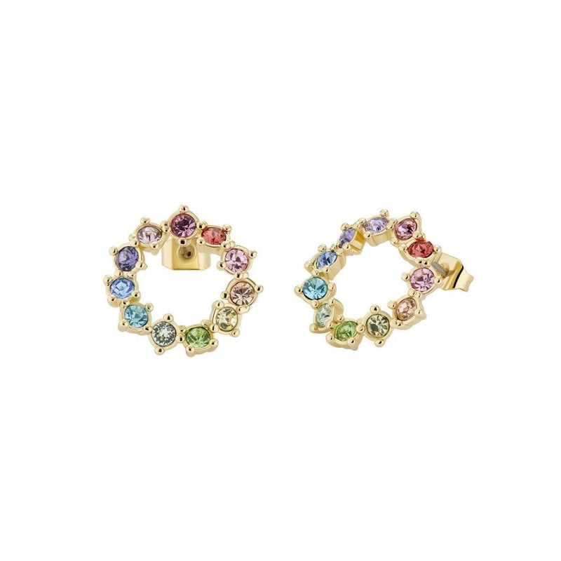 Cresina Yellow Gold Tone Multi-Coloured CZ Circle Stud Earrings