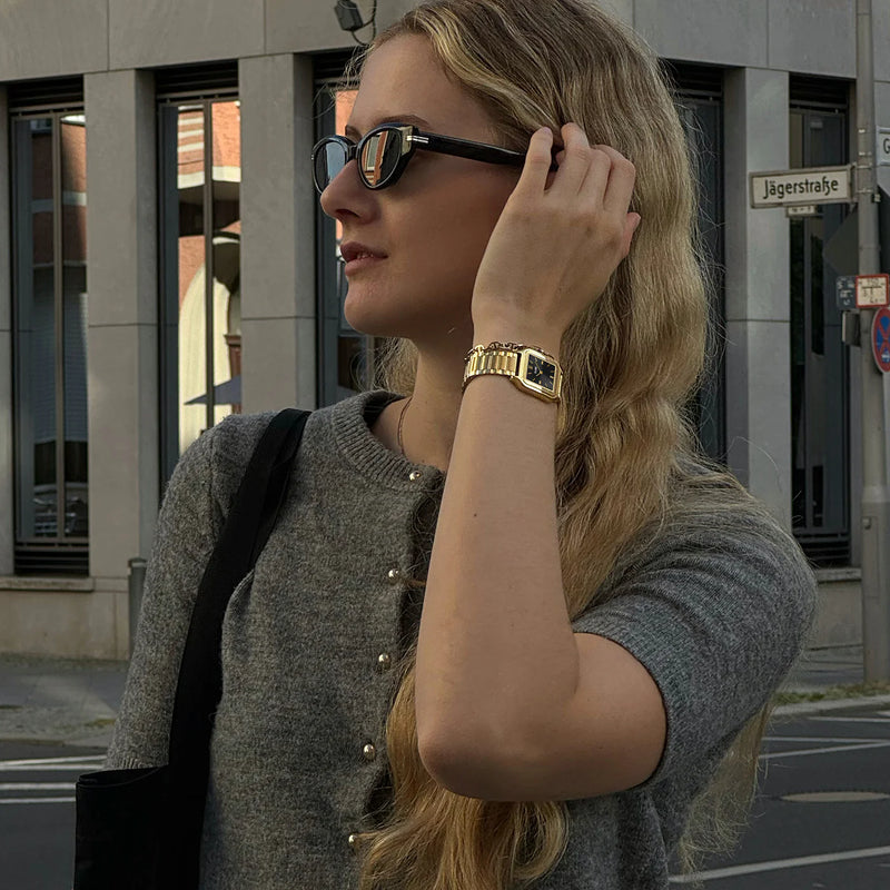 Gracieuse Watch Steel, Black, Gold Colour