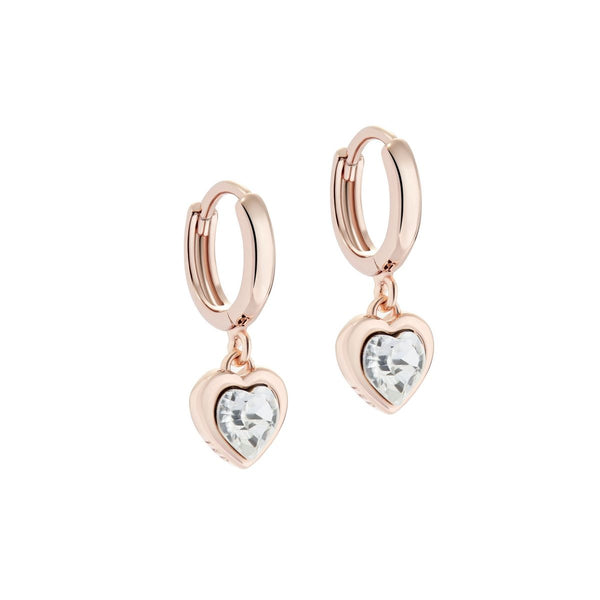 Hanniy Rose Gold Tone Crystal Heart Huggie Hoop Earrings