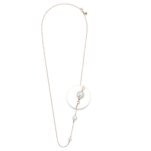 White Pearl Rose Gold-plated Necklace 80cm Compatible with Pendant