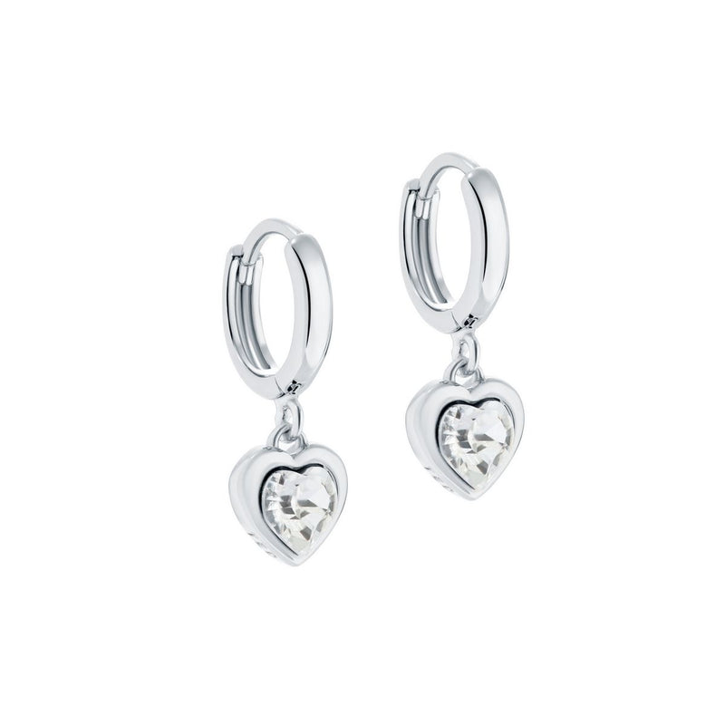 Hanniy Silver Tone Crystal Heart Huggie Hoop Earrings