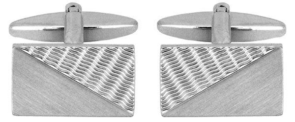 Rect Diagonal Brushed/Engine Turned Rhodium Plated Cufflinks