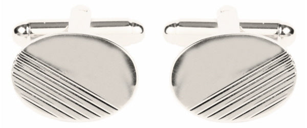 Oval with 1/3 Diagonal Line Design Rhodium Plated Cufflinks