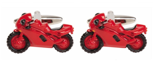 Red Sports Motor Bike Rhodium Plated Cufflinks