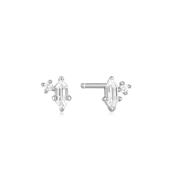 Silver Sparkle Emblem Stud Earrings