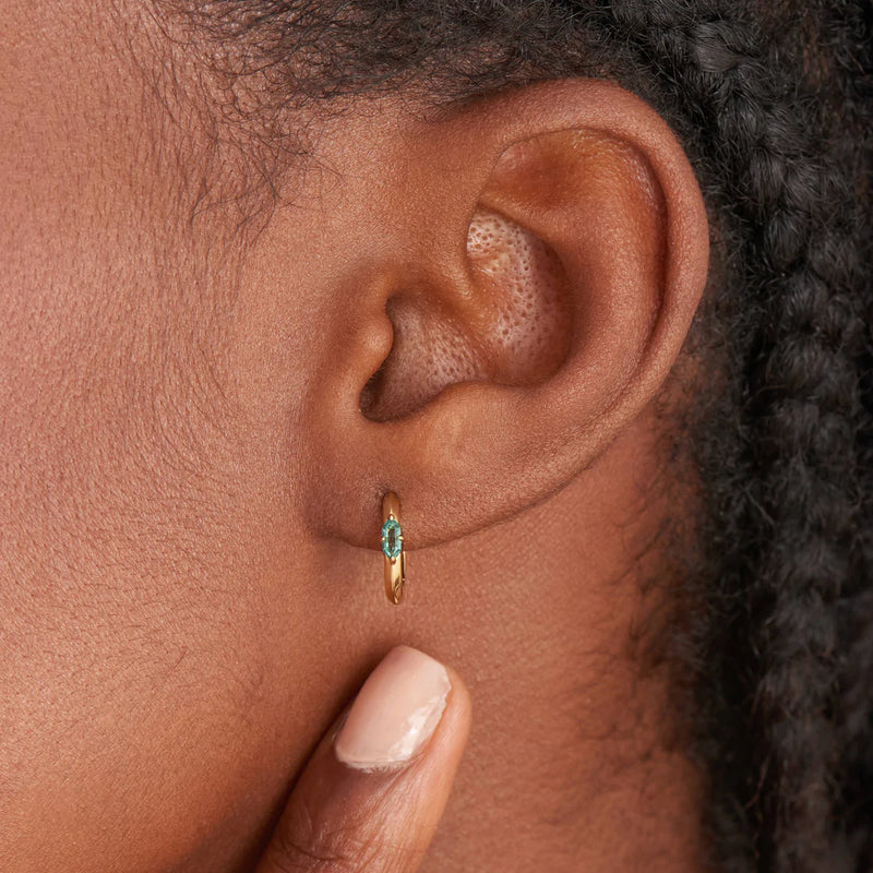 Gold Teal Sparkle Emblem Huggie Hoop Earrings