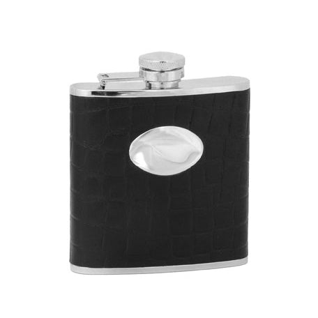 Hip Flask Black with Oval Engraving Plate – 5oz