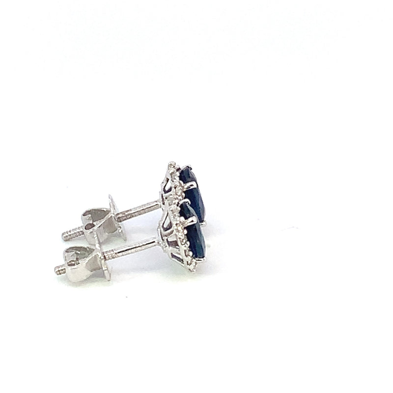 Oval Sapphire and Round Brilliant Cut Diamond Halo Earrings