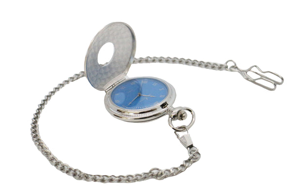 Silver & Blue Quartz Half Hunter Pocket Watch