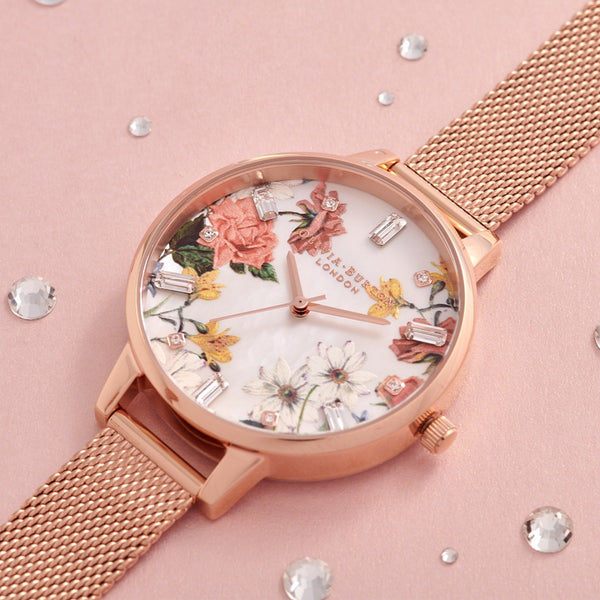 Demi Mother Of Pearl Dial Rose Gold Mesh Watch