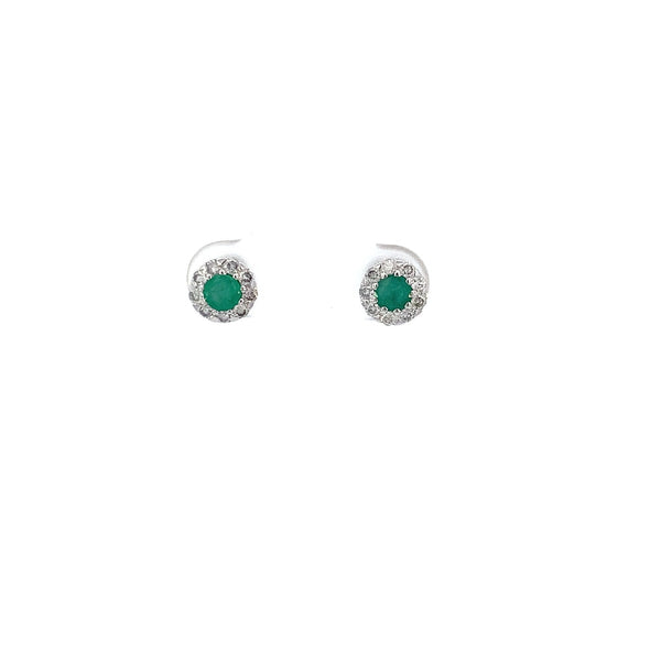 Emerald and Round Brilliant Cut Diamond Earrings